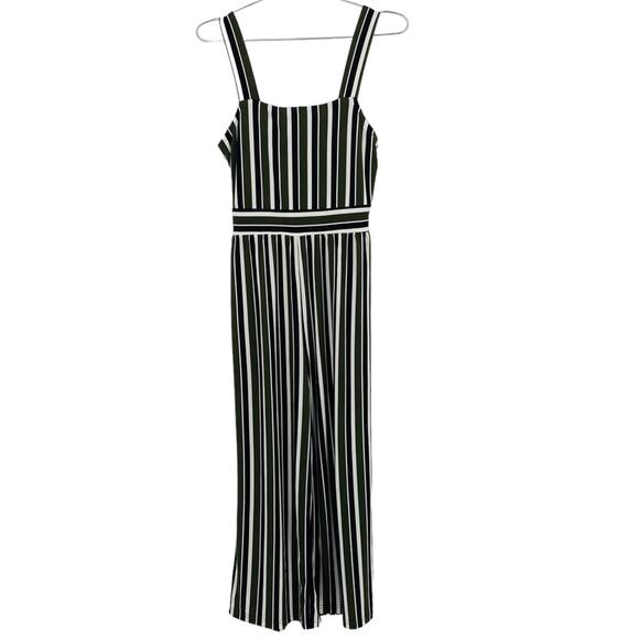Express Green White and Black Striped Tank Style Cropped Length Jumpsuit - Picture 2 of 6